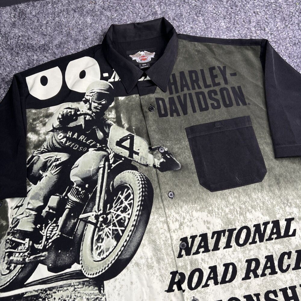 Harley Davidson Men's Short Sleeve Road Race Graphic Camp Shirt 3XL